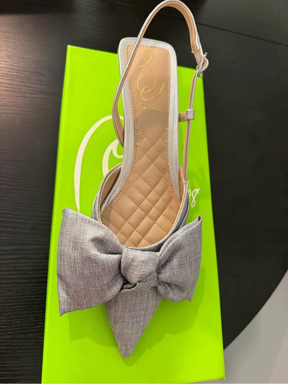 Sam Edelman Gray Pointed-Toe Slingback Heels with Bow